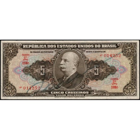 Brésil - Pick 142 - 5 cruzeiros - Série 108 - Estampa 2 - 1950 - Etat : TB+