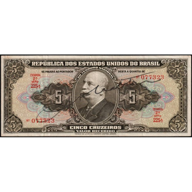 Brésil - Pick 142 - 5 cruzeiros - Série 225 - Estampa 2 - 1950 - Etat : TB+