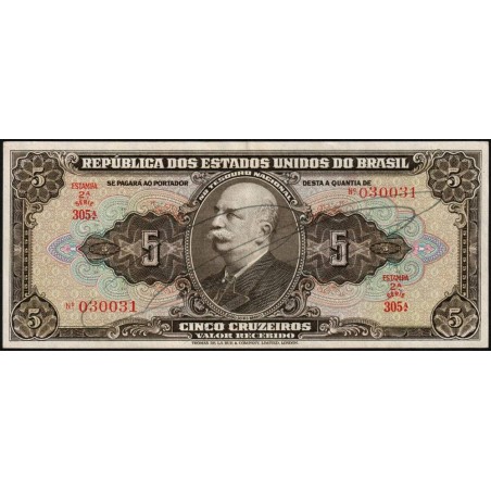 Brésil - Pick 142 - 5 cruzeiros - Série 305 - Estampa 2 - 1950 - Etat : TTB+