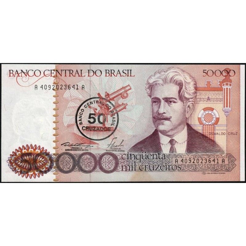 Brésil - Pick 207a - 50 cruzados / 50'000 cruzeiros - Série AA 4092 - 1986 - Etat : SPL