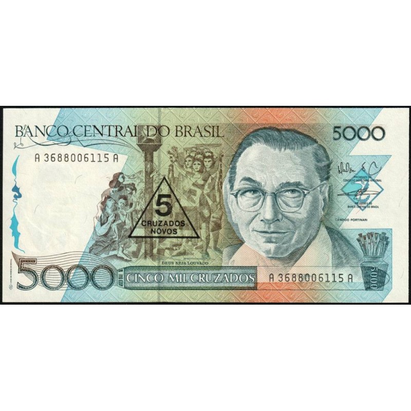 Brésil - Pick 217b - 5 cruzados novos / 5'000 cruzados - Série AA 3688 - 1989 - Etat : NEUF