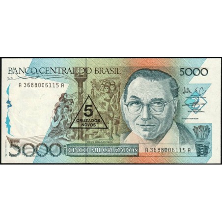 Brésil - Pick 217b - 5 cruzados novos / 5'000 cruzados - Série AA 3688 - 1989 - Etat : NEUF