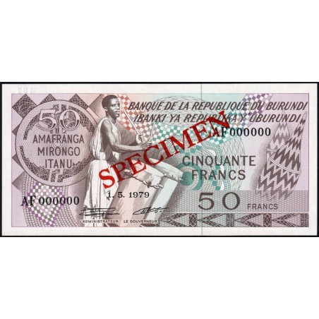 Burundi - Pick 28a_2s - 50 francs - Série AF - 01/05/1979 - Spécimen - Etat : NEUF