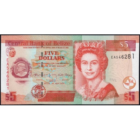 Belize - Pick 67h - 5 dollars - Série EA - 01/05/2020 - Etat : NEUF