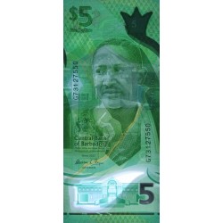 Barbade - Pick 81a - 5 dollars - Série G73 - 2022 - Polymère - Etat : NEUF