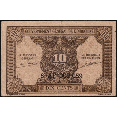 Indochine Française - Pick 89b - 10 cents - Série 6 AF - 1945 - Etat : TTB+ à SUP