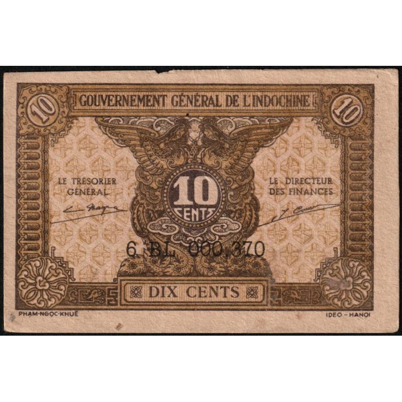 Indochine Française - Pick 89b - 10 cents - Série 6 BL - 1945 - Etat : TTB