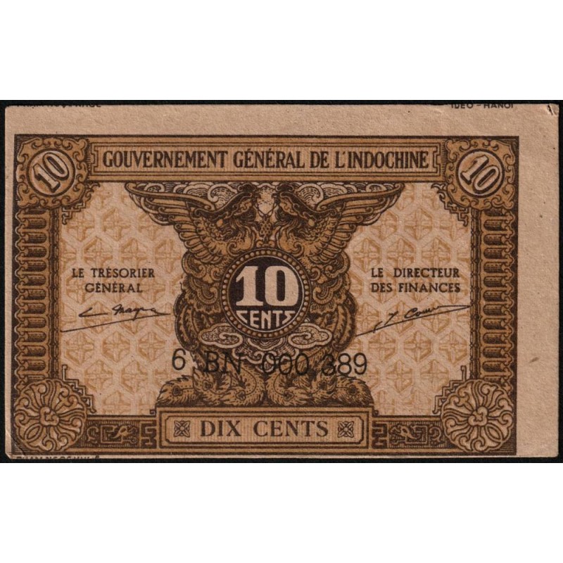 Indochine Française - Pick 89b - 10 cents - Série 6 BN - 1945 - Etat : TTB+