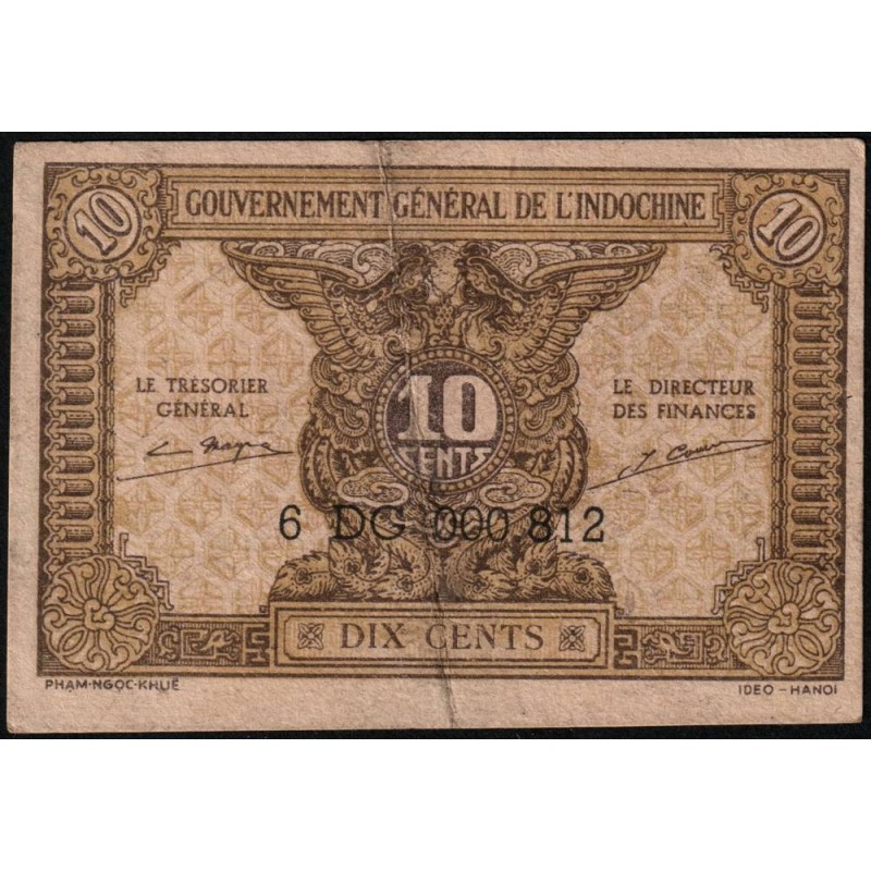 Indochine Française - Pick 89b - 10 cents - Série 6 DG - 1945 - Etat : TTB-