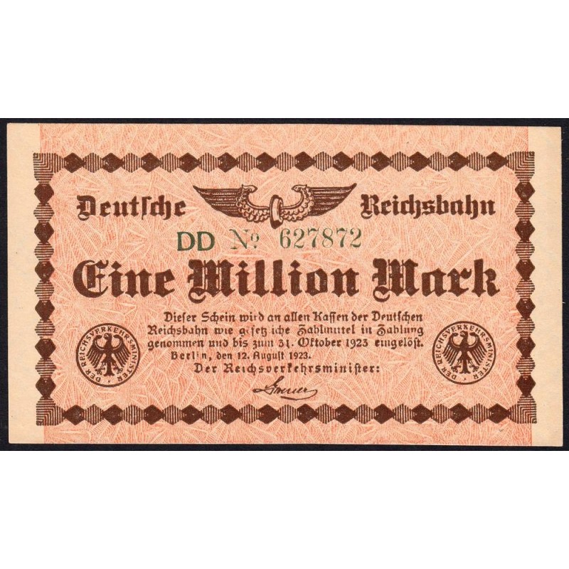 Chemin de fer Berlin - Pick S 1011_2 - 1 million mark - 12/08/1923 - Série DD - Etat : SUP