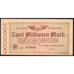 Chemin de fer Berlin - Pick S 1012a_2 - 2 millions mark - 20/08/1923 - Série B51 - Etat : TB+