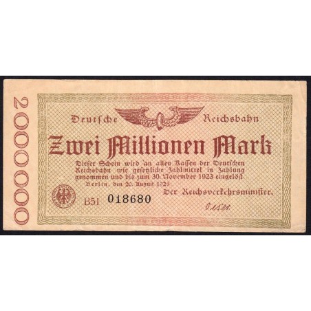 Chemin de fer Berlin - Pick S 1012a_2 - 2 millions mark - 20/08/1923 - Série B51 - Etat : TB+