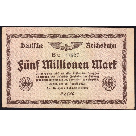 Chemin de fer Berlin - Pick S 1013b_2 - 5 millions mark - 22/08/1923 - Série Bc - Etat : TTB