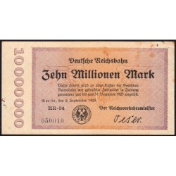 Chem. de fer Berlin - Pick S 1014_2 - 10 millions mark - 02/09/1923 - Série HR-34 - Etat : TB+