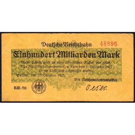 Chemin de fer Berlin - Pick S 1024_1 - 100 milliards mark - 27/10/1923 - Série RH-70 - Etat : TB+