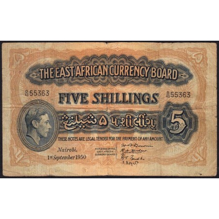 Afrique Orientale Britannique - Pick 28b_4 - 5 shillings - Série D/43 - 01/09/1950 - Etat : B+