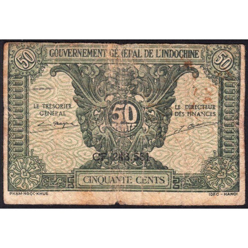 Indochine Française - Pick 91a_1 - 50 cents - Série CF - 1944 - Etat : B