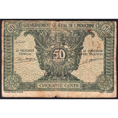 Indochine Française - Pick 91a_1 - 50 cents - Série CF - 1944 - Etat : B