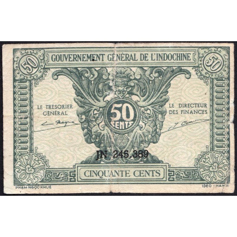 Indochine Française - Pick 91a_1 - 50 cents - Série JN - 1944 - Etat : B+