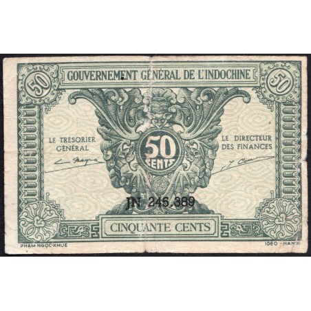 Indochine Française - Pick 91a_1 - 50 cents - Série JN - 1944 - Etat : B+