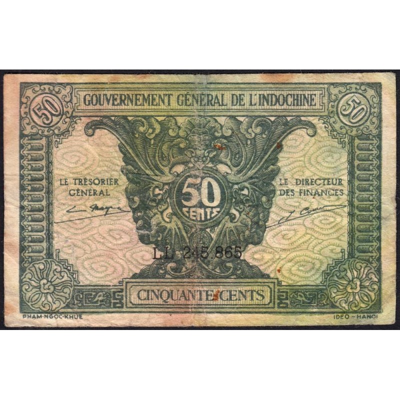 Indochine Française - Pick 91a_1 - 50 cents - Série LL - 1944 - Etat : B