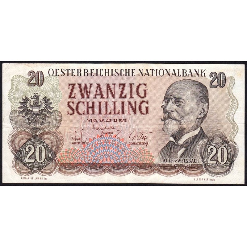 Autriche - Pick 136 - 20 schilling - Série DG - 02/07/1956 - Etat : TTB