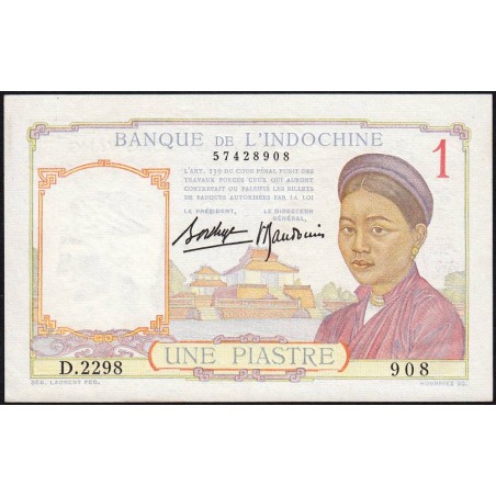 Indochine Française - Pick 54b - 1 piastre - Série D.2298 - 1937 - Etat : SPL+