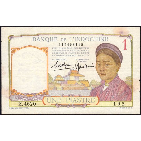 Indochine Française - Pick 54b - 1 piastre - Série Z.4620 - 1937 - Etat : TB+