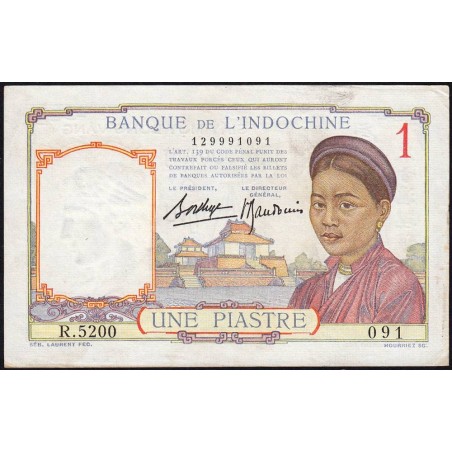 Indochine Française - Pick 54b - 1 piastre - Série R.5200 - 1937 - Etat : TTB+
