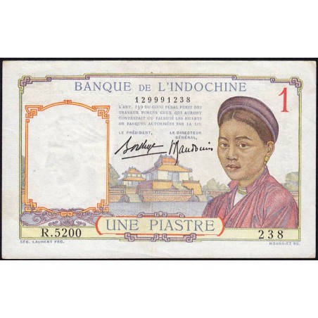 Indochine Française - Pick 54b - 1 piastre - Série R.5200 - 1937 - Etat : SUP