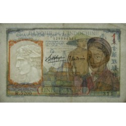 Indochine Française - Pick 54b - 1 piastre - Série R.5200 - 1937 - Etat : TTB+