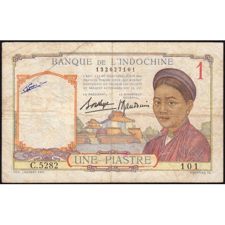 Indochine Française - Pick 54b - 1 piastre - Série C.5282 - 1937 - Etat : TB-