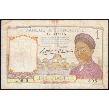 Indochine Française - Pick 54b - 1 piastre - Série L.5660 - 1937 - Etat : TB-