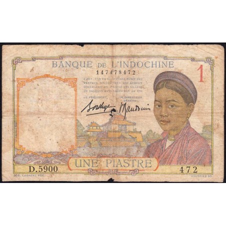 Indochine Française - Pick 54b - 1 piastre - Série D.5900 - 1937 - Etat : B