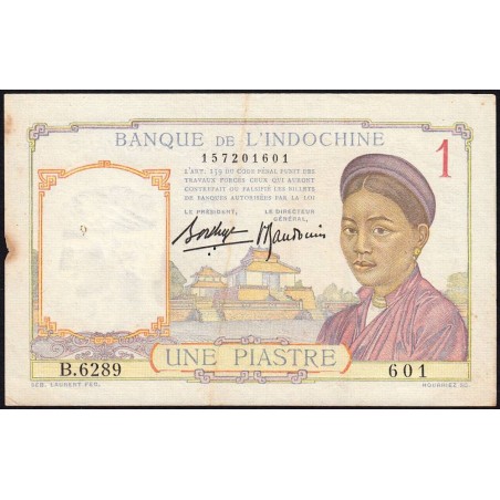 Indochine Française - Pick 54b - 1 piastre - Série B.6289 - 1937 - Etat : TB+
