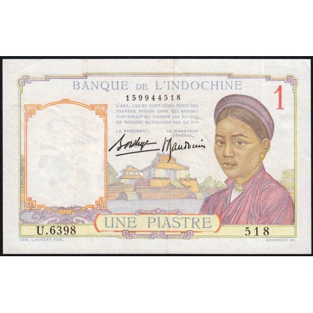 Indochine Française - Pick 54b - 1 piastre - Série U.6398 - 1937 - Etat : TTB+
