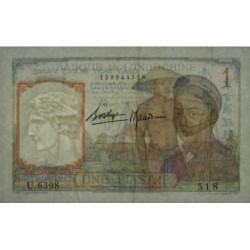 Indochine Française - Pick 54b - 1 piastre - Série U.6398 - 1937 - Etat : TTB+