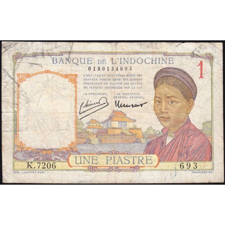Indochine Française - Pick 54c - 1 piastre - Série K.7206 - 1946 - Etat : B