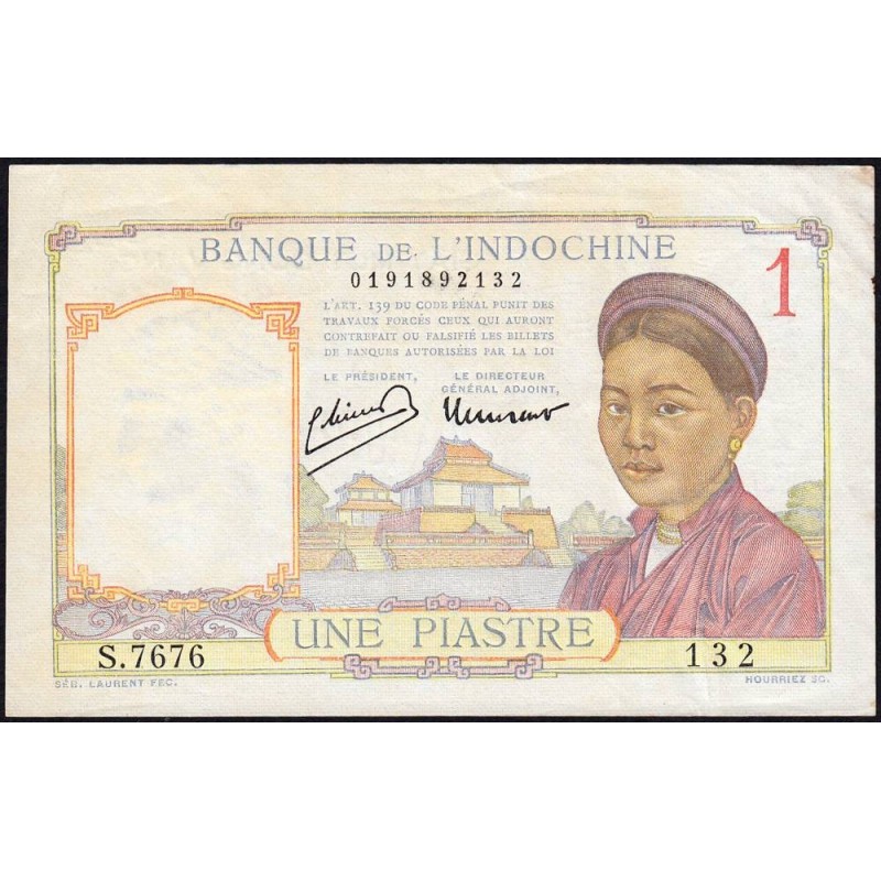 Indochine Française - Pick 54c - 1 piastre - Série S.7676 - 1946 - Etat : TTB