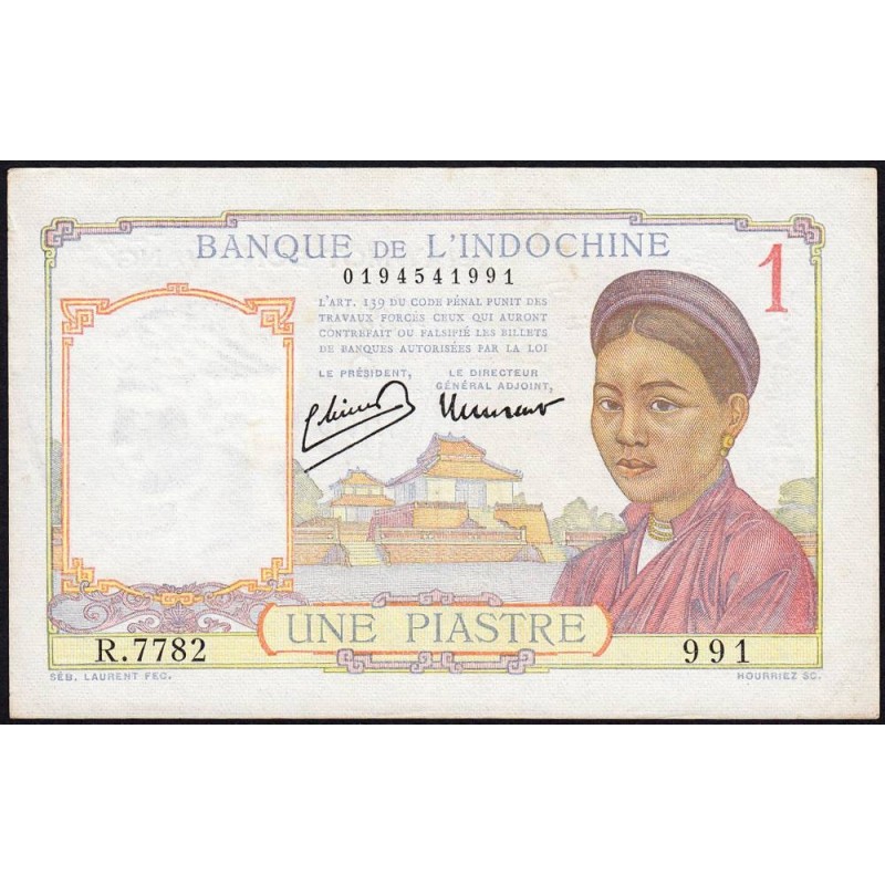 Indochine Française - Pick 54c - 1 piastre - Série R.7782 - 1946 - Etat : SUP
