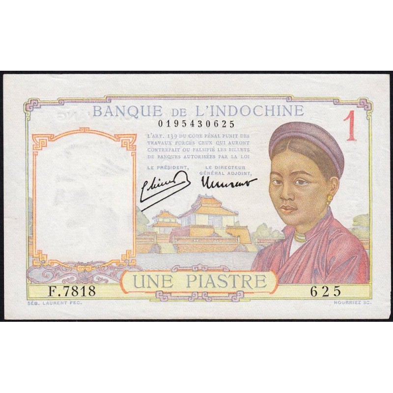Indochine Française - Pick 54c - 1 piastre - Série F.7818 - 1946 - Etat : SUP+