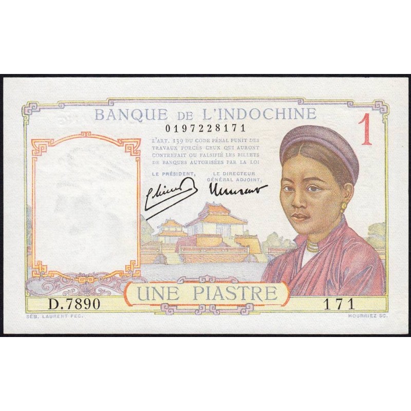 Indochine Française - Pick 54c - 1 piastre - Série D.7890 - 1946 - Etat : SPL
