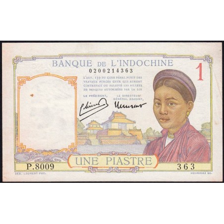 Indochine Française - Pick 54c - 1 piastre - Série P.8009 - 1946 - Etat : SUP