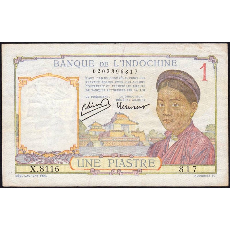 Indochine Française - Pick 54c - 1 piastre - Série X.8116 - 1946 - Etat : TB+