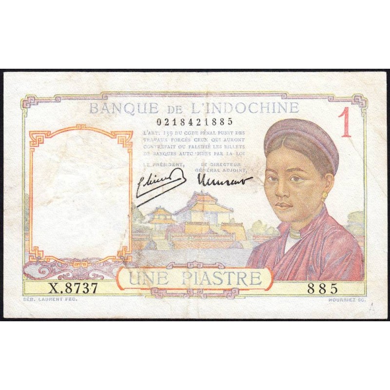 Indochine Française - Pick 54c - 1 piastre - Série X.8737 - 1946 - Etat : TB