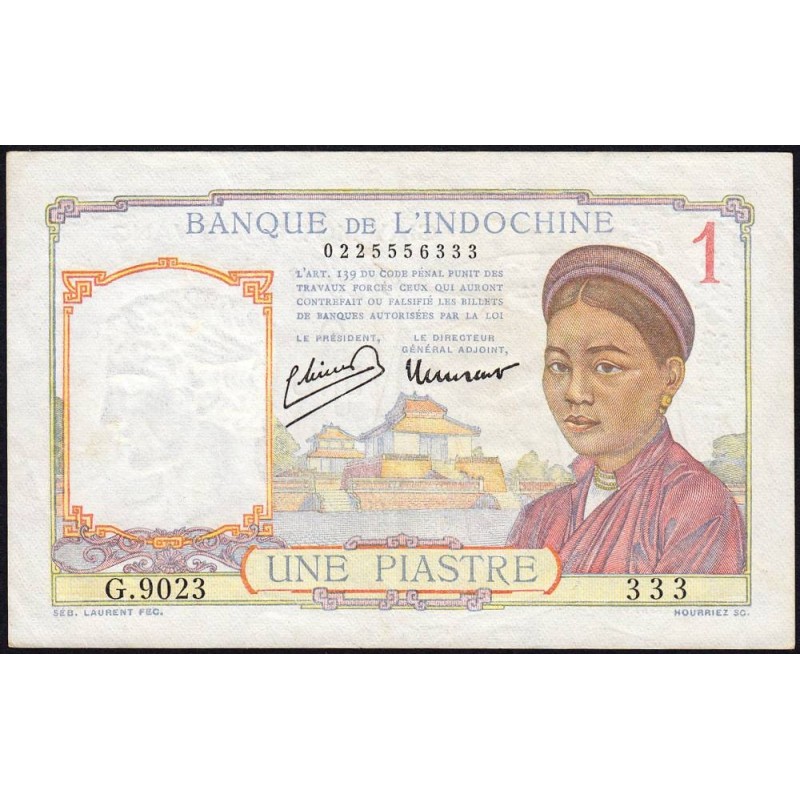 Indochine Française - Pick 54c - 1 piastre - Série G.9023 - 1946 - Etat : TTB