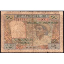 Madagascar - Pick 61a - 50 francs - 10 ariary - Série O.3 - 1969 - Etat : B-