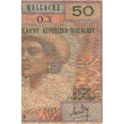 Madagascar - Pick 61a - 50 francs - 10 ariary - Série O.3 - 1969 - Etat : B-