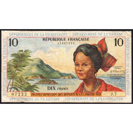 Antilles Françaises - Pick 8b - 10 francs - Série J.7 - 1966 - Etat : TB-