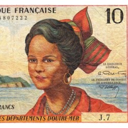 Antilles Françaises - Pick 8b - 10 francs - Série J.7 - 1966 - Etat : TB-